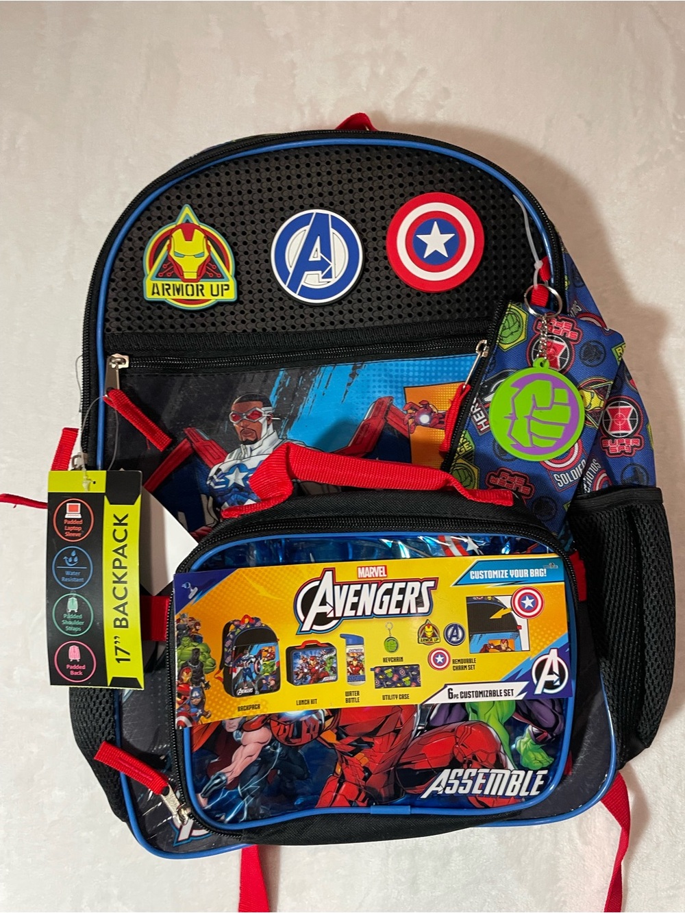 Marvel Avengers Kids Backpack 6 pc Set- Blue, Red, Black